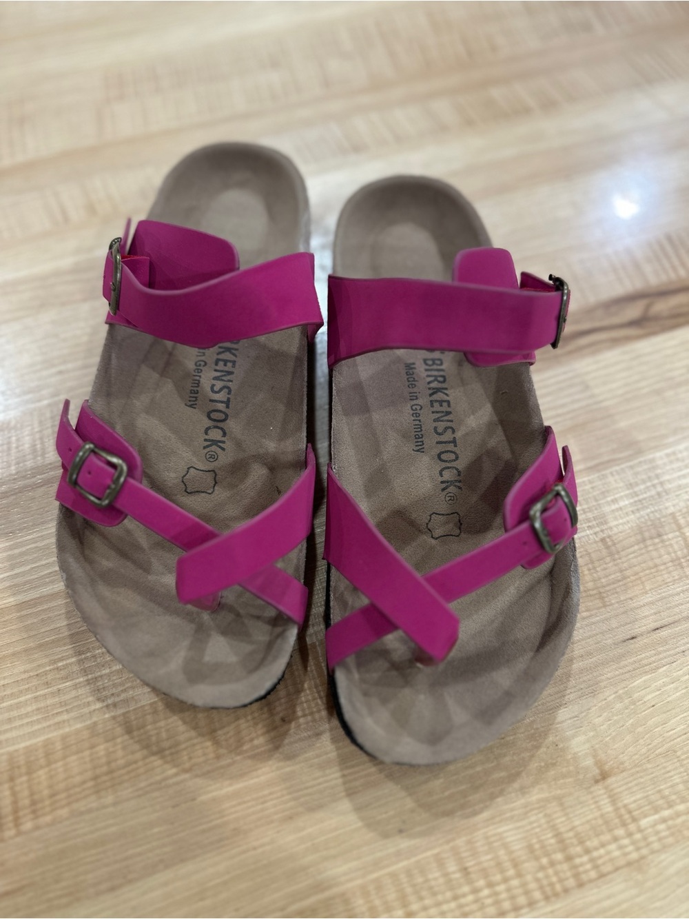 Birkenstock Fuchsia Two-Strap Cross Sandals